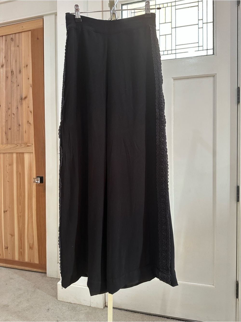 Jhene Aiko Lovers and Friends Black Wide-Leg Pants with Lace Trim